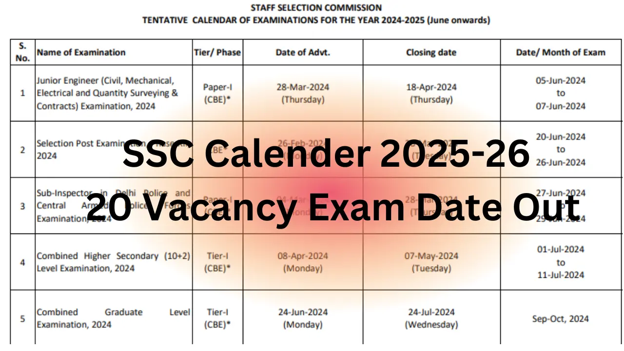 SSC Calendar 2025-26 PDF Download in Hindi